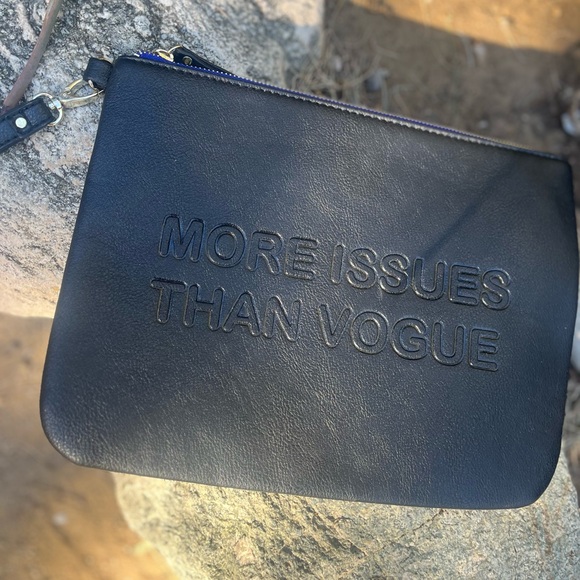 UNBRANDED | Black Leather Wristlet Pouch - "More Issues Than Vogue" - Picture 2 of 5